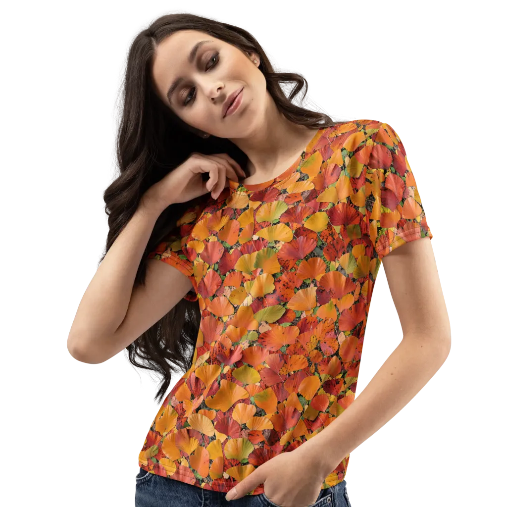 Autumn Fan Dance on Women's Crew Neck T-Shirt — Left Front
