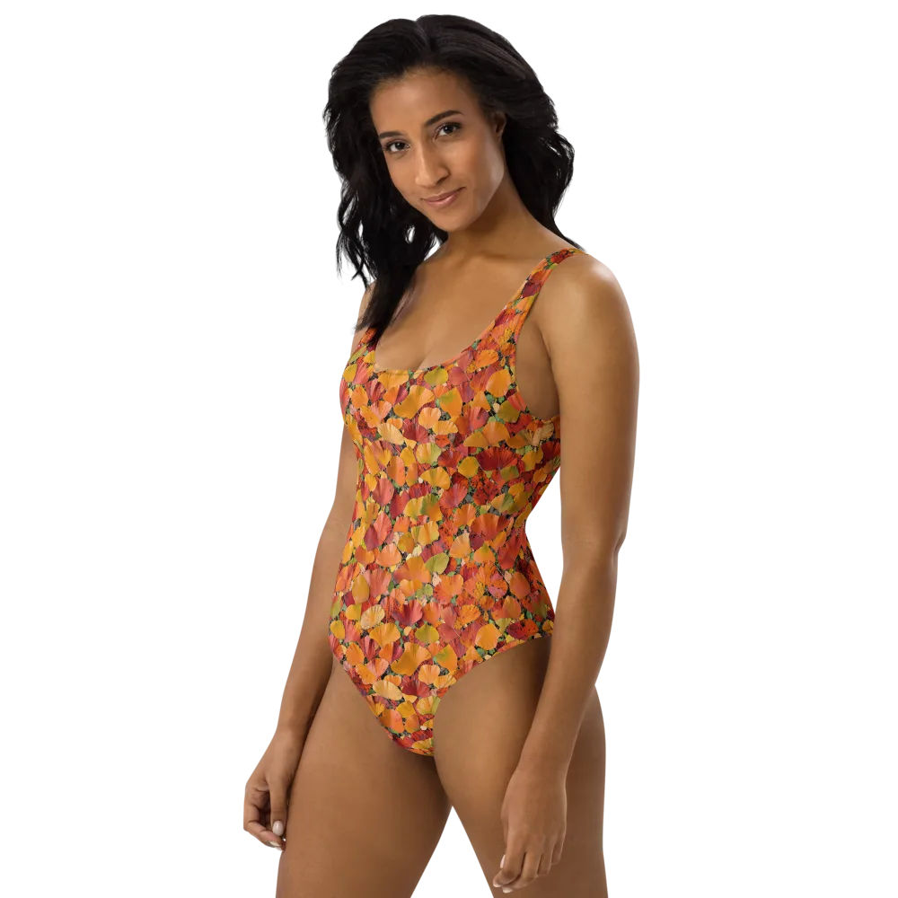Autumn Fan Dance on One-Piece Swimsuit — Left