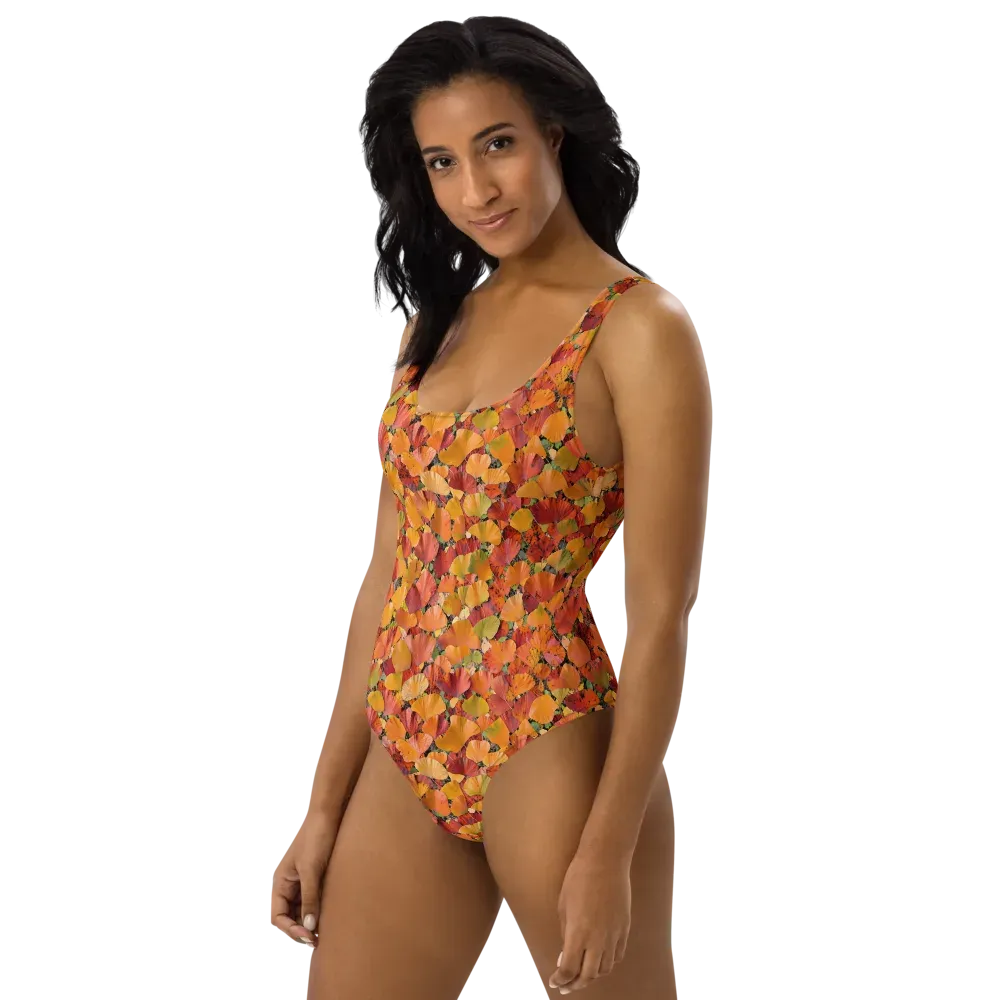 Autumn Fan Dance on One-Piece Swimsuit — Left