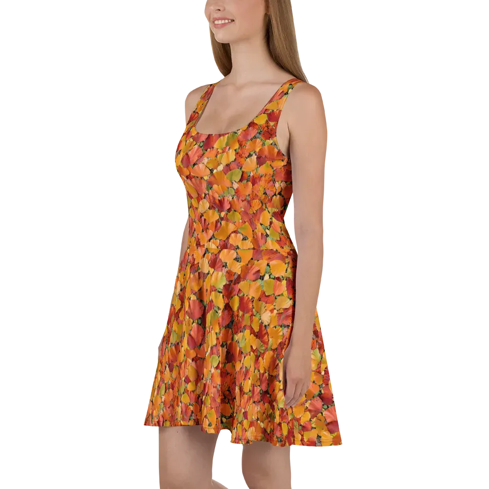 Autumn Fan Dance on Skater Dress — Left