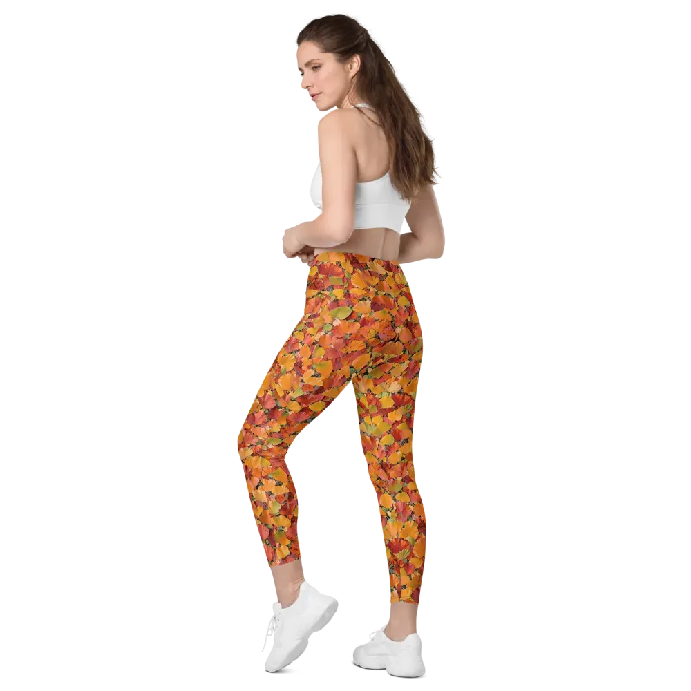 Autumn Fan Dance on Leggings with Pockets — Left Back