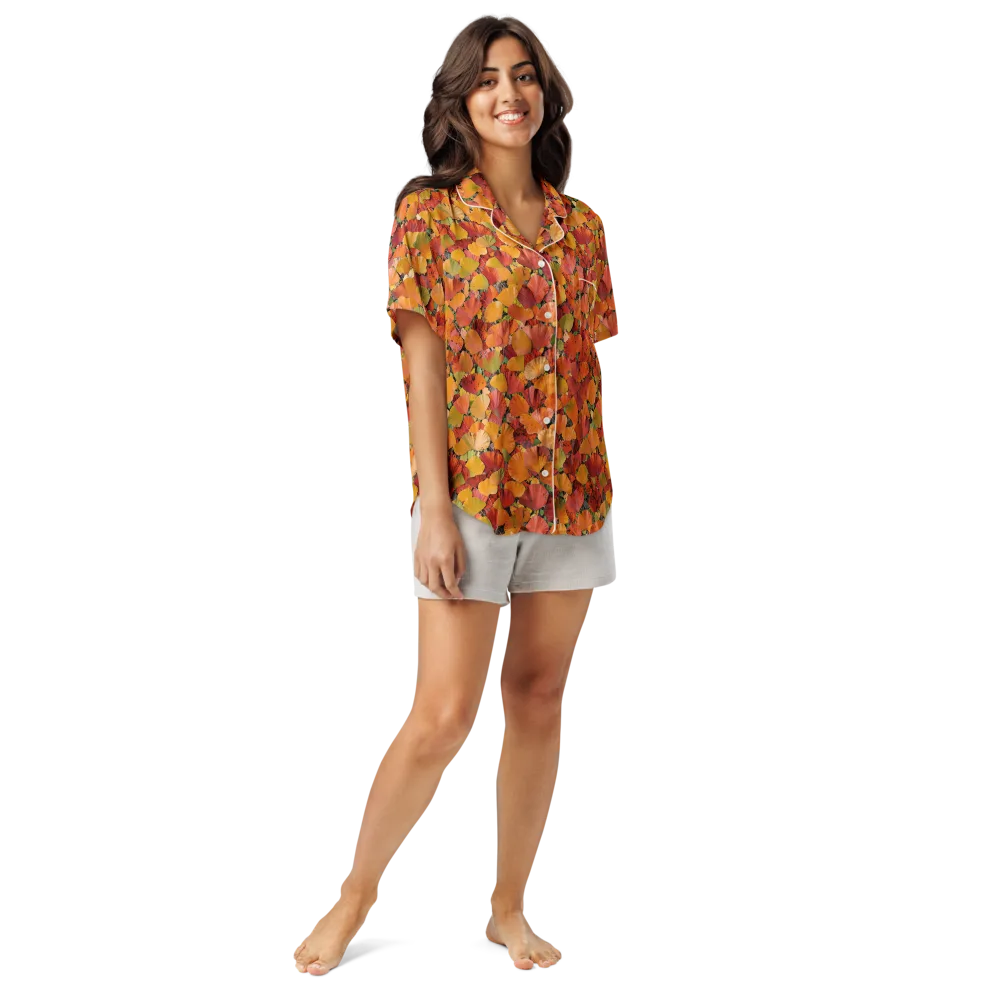 Autumn Fan Dance on Women's Short Sleeve Pajama Top — Front