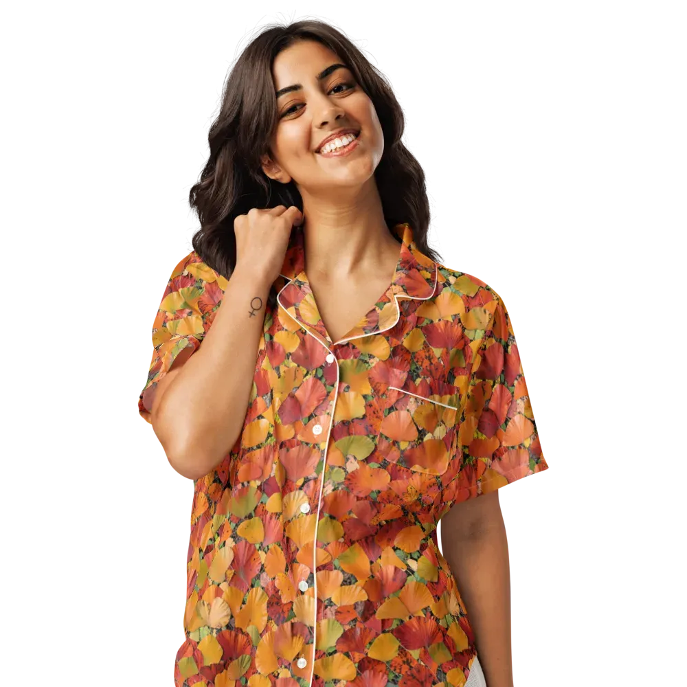 Autumn Fan Dance on Women's Short Sleeve Pajama Top — Front