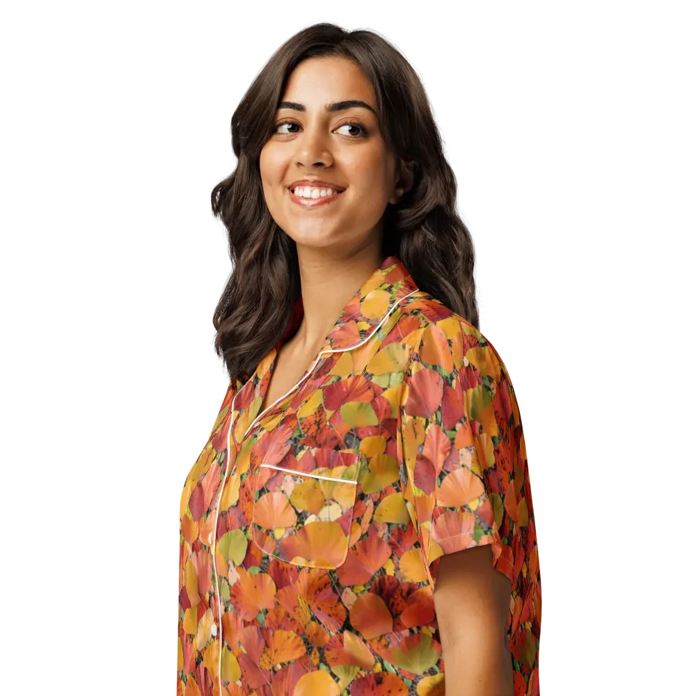 Autumn Fan Dance on Women's Short Sleeve Pajama Top — Left Front