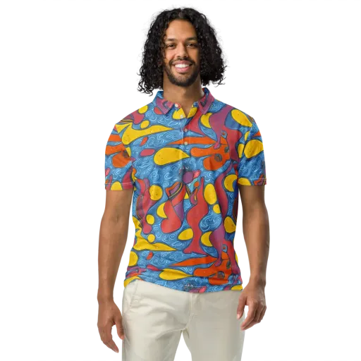 Surreal Splash on a Men's Slim Fit Polo Shirt