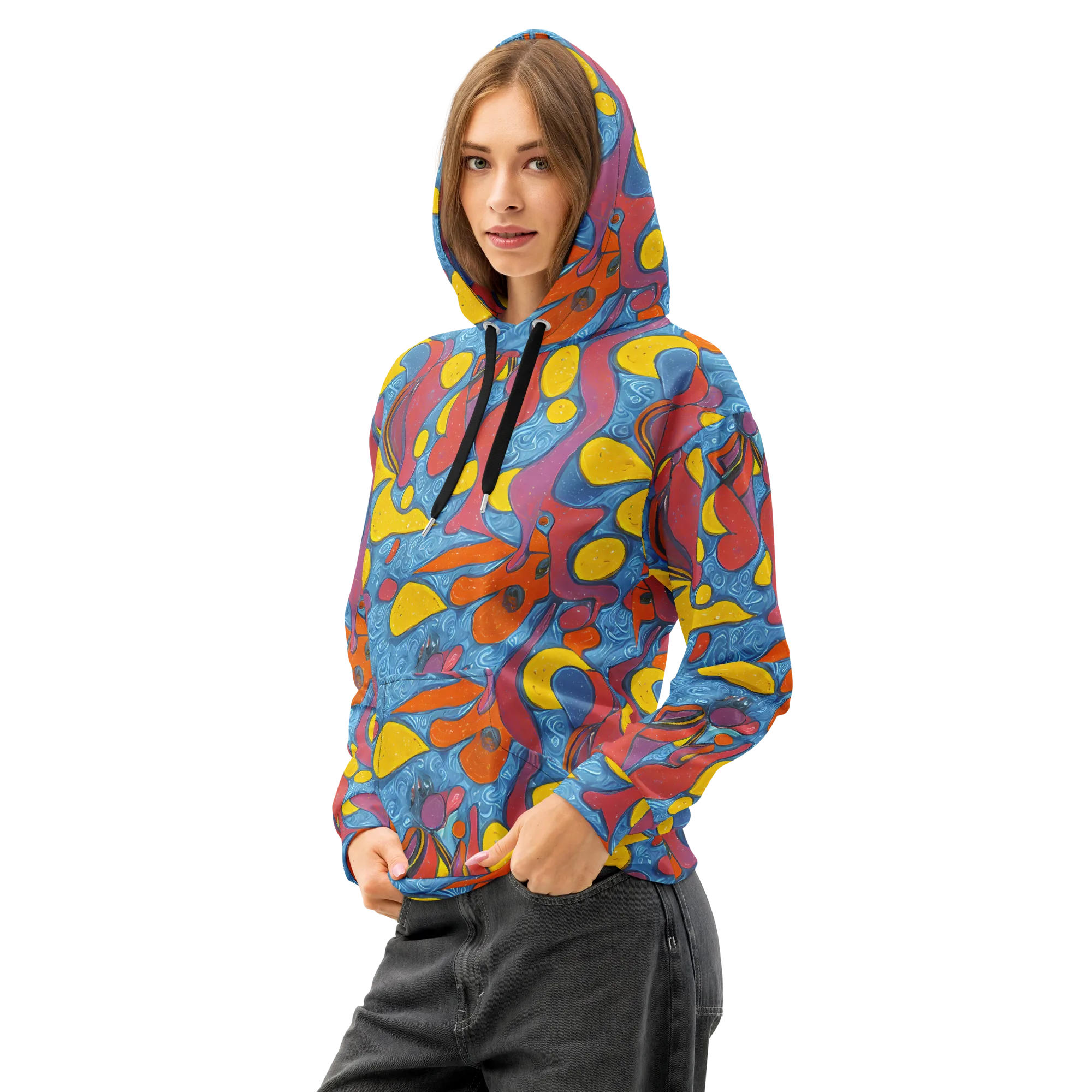 Surreal Splash on Cotton Hoodie — Left Front