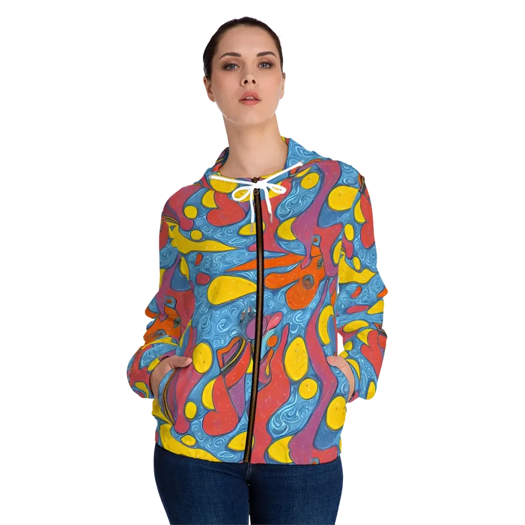Surreal Splash on Women's Full-Zip Hoodie — Front On Person