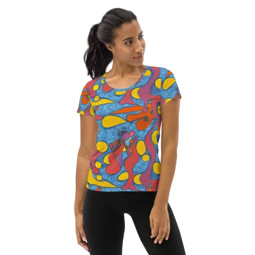 Surreal Splash on a Women's Athletic T-Shirt