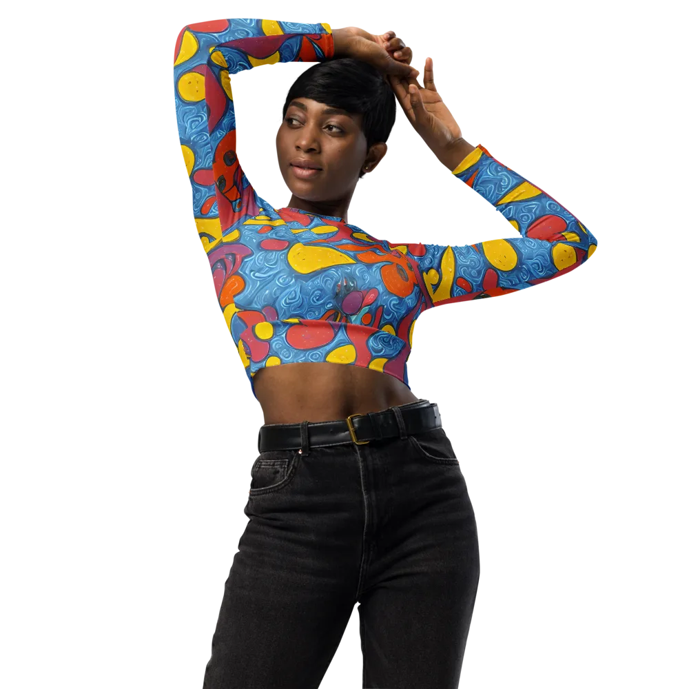 Surreal Splash on Long Sleeve Crop Top — Front
