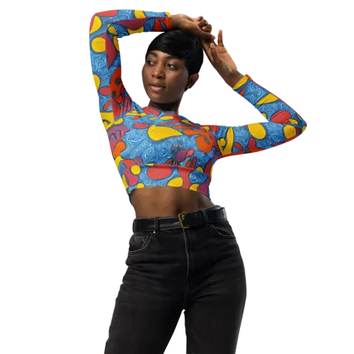 Surreal Splash on a Long Sleeve Crop Top