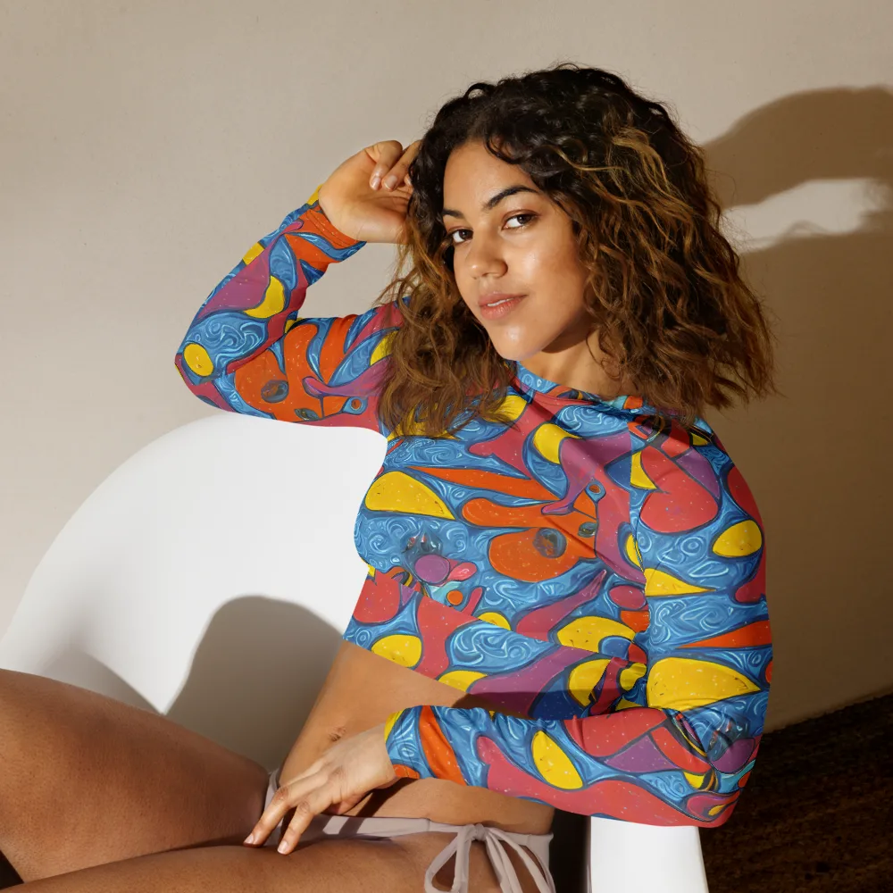 Surreal Splash on Long Sleeve Crop Top — Left Front