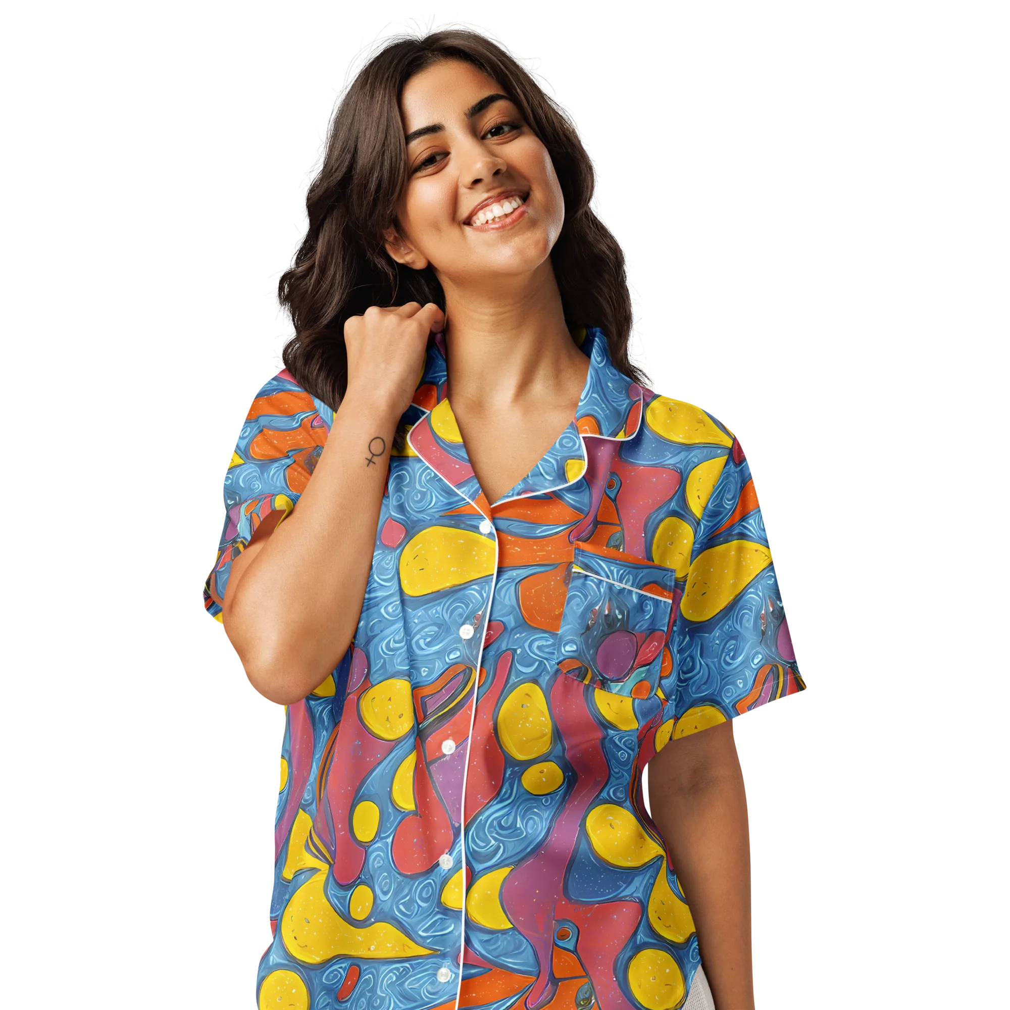 Surreal Splash on Women's Short Sleeve Pajama Top — Front