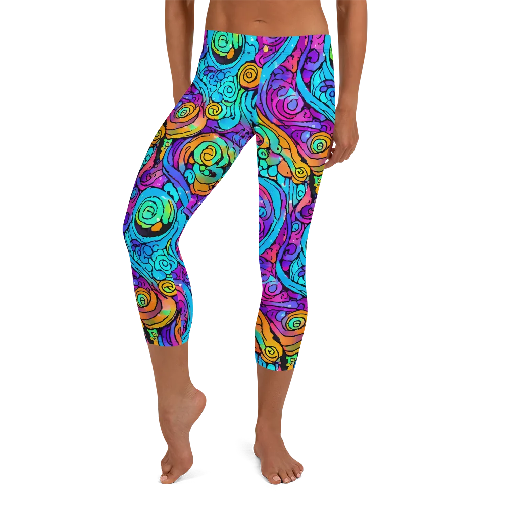 Colorstorm Spirals on Capri Leggings — Front