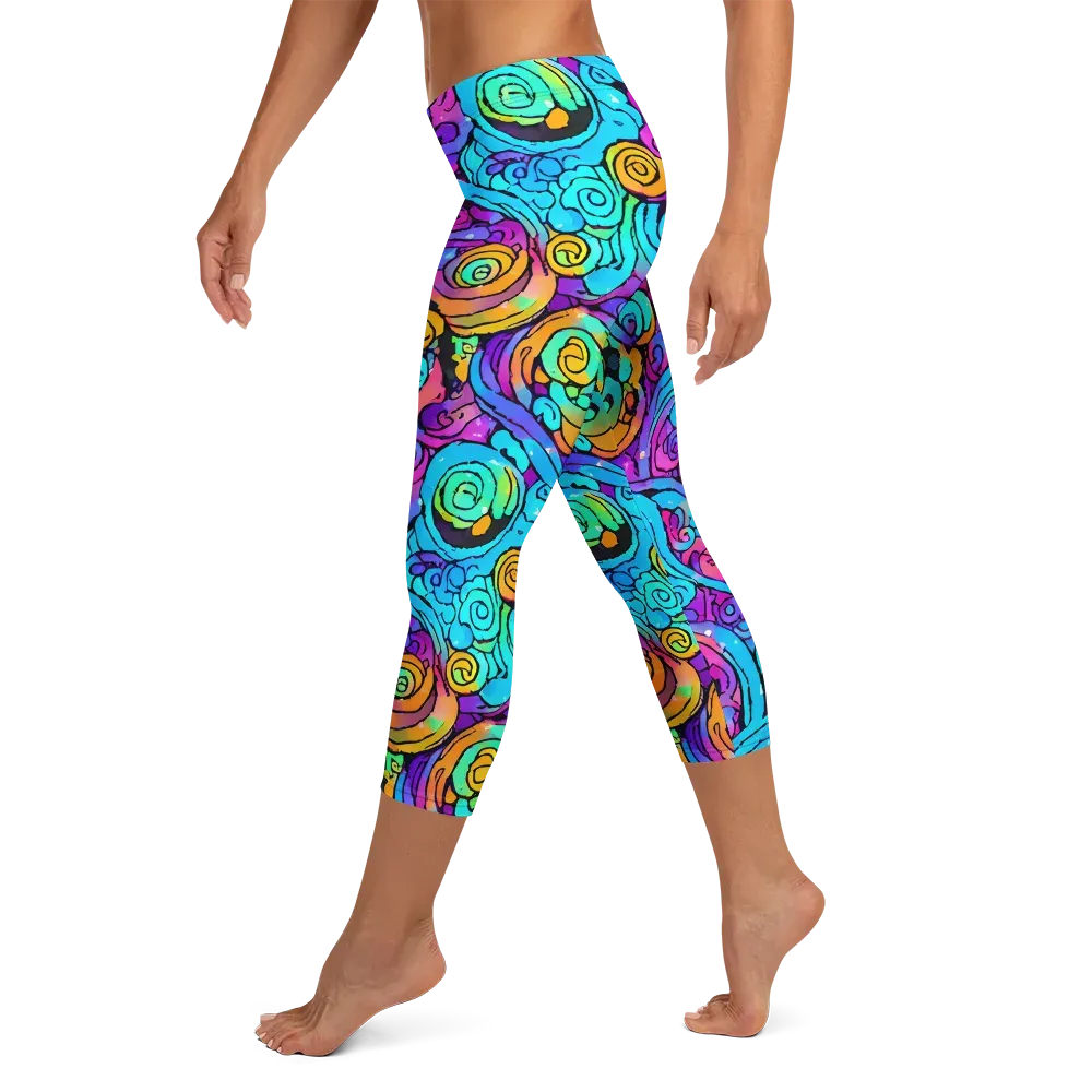 Colorstorm Spirals on Capri Leggings — Left