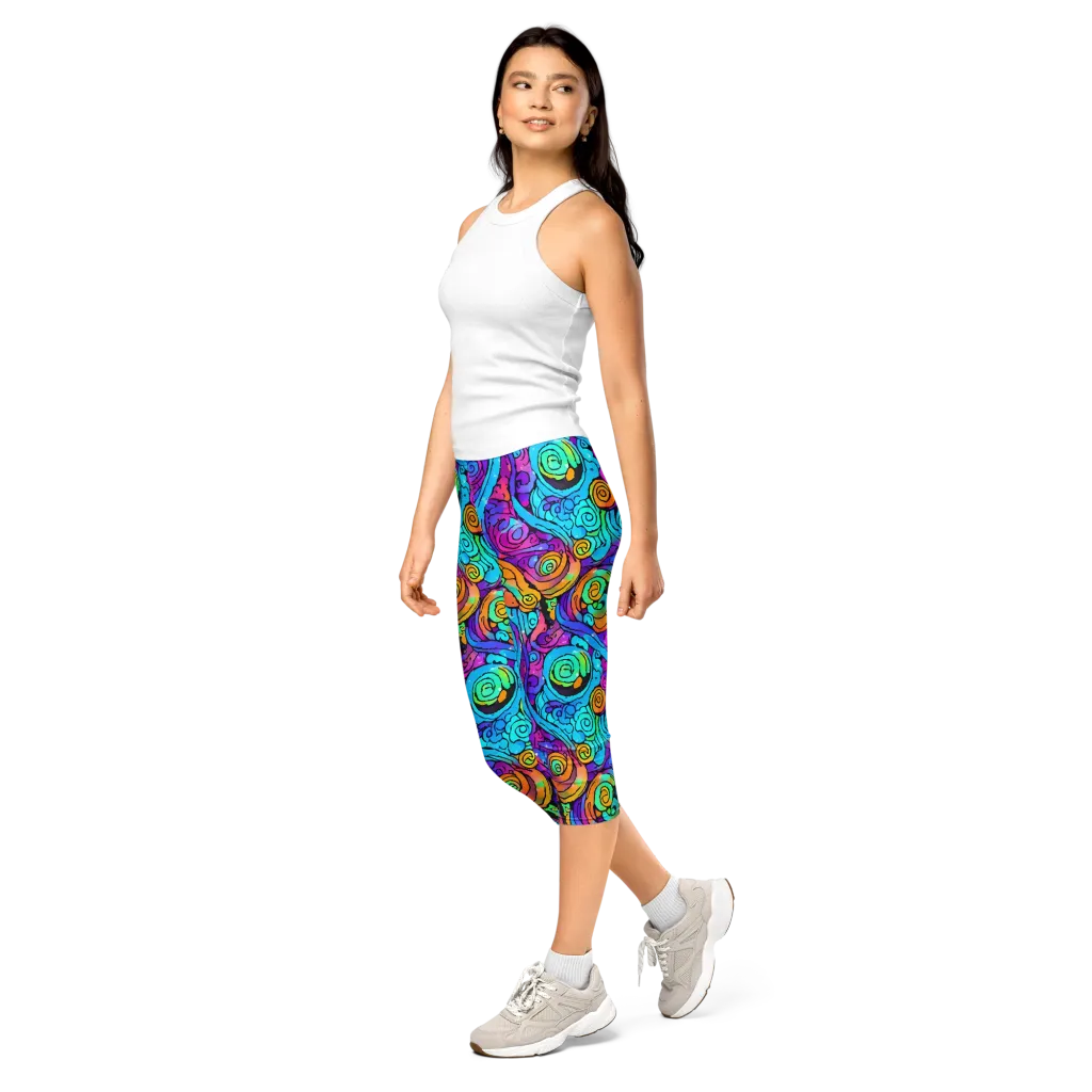 Colorstorm Spirals on Capri Leggings — Left Front
