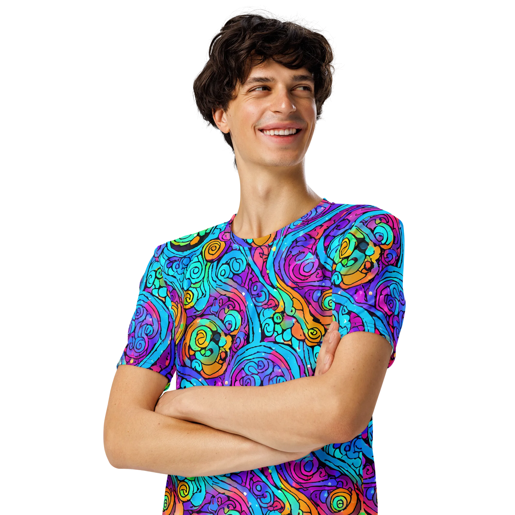 Colorstorm Spirals on Men's Crew Neck T-Shirt — Left Front