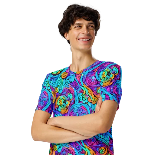 Colorstorm Spirals on a Men's Crew Neck T-Shirt
