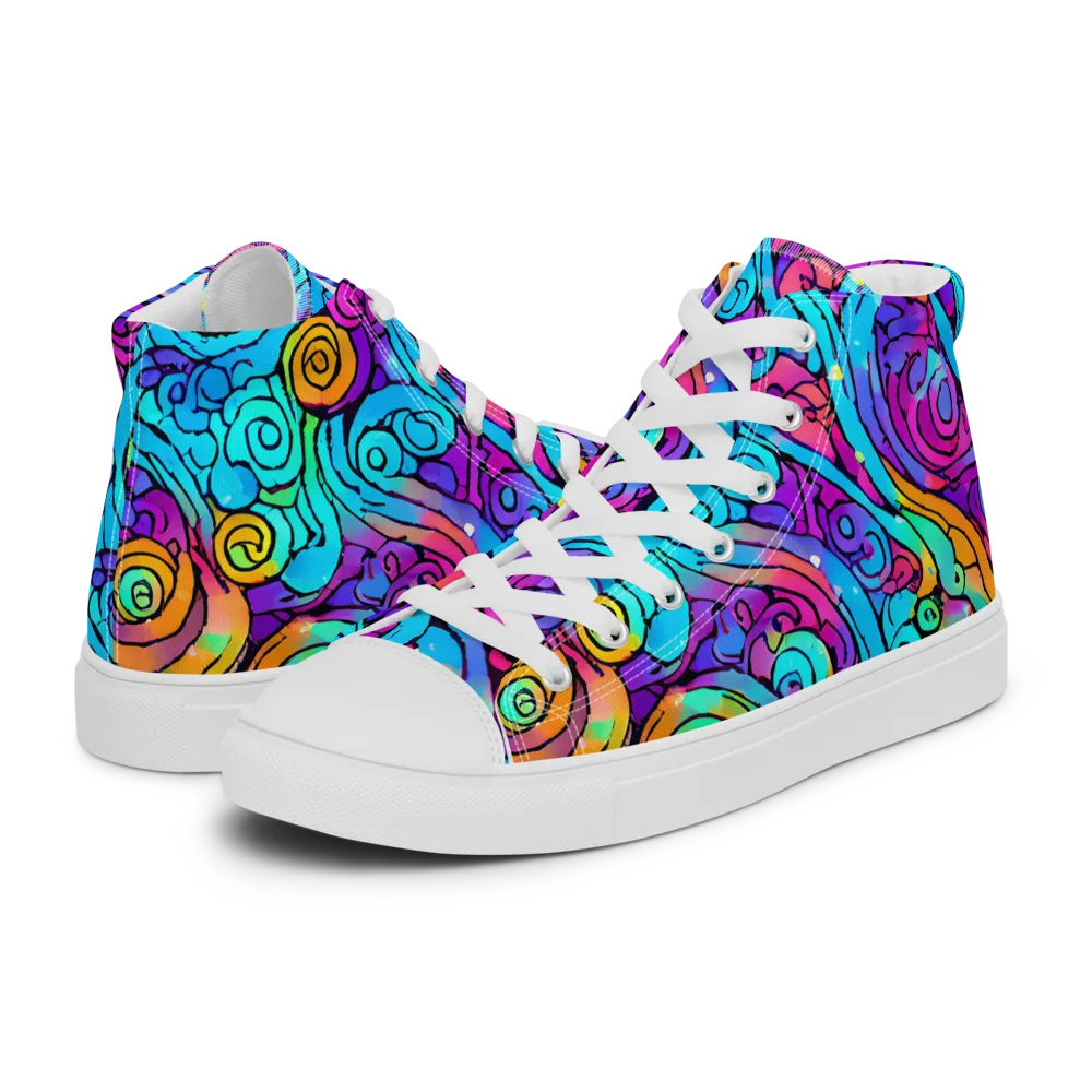 Colorstorm Spirals on Men's High Top Canvas Shoes — Left