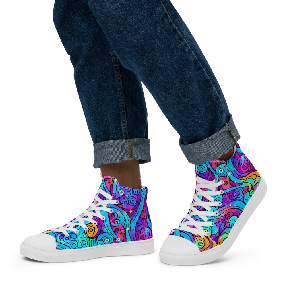 Colorstorm Spirals on Men's High Top Canvas Shoes — Left