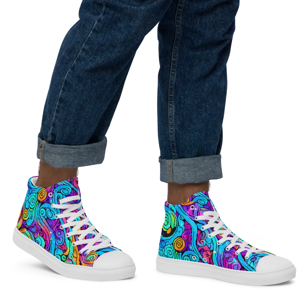 Colorstorm Spirals on Men's High Top Canvas Shoes — Right
