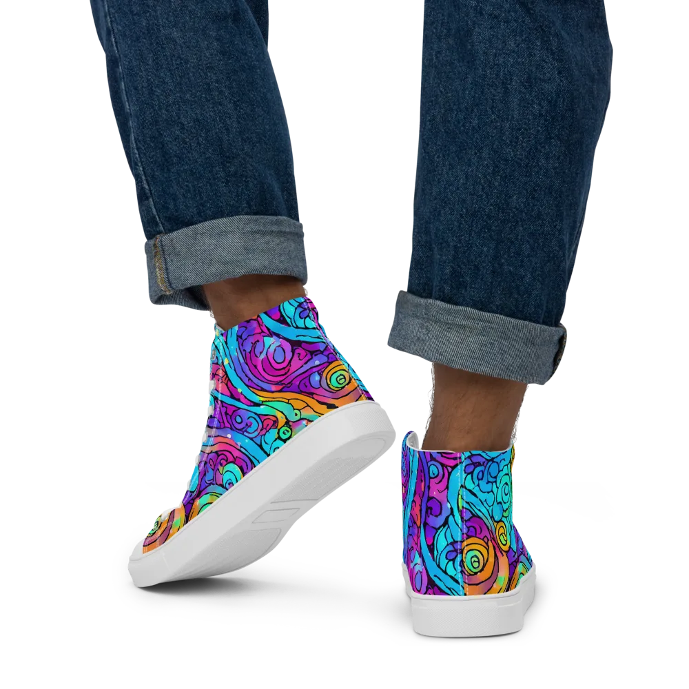 Colorstorm Spirals on Men's High Top Canvas Shoes — Back