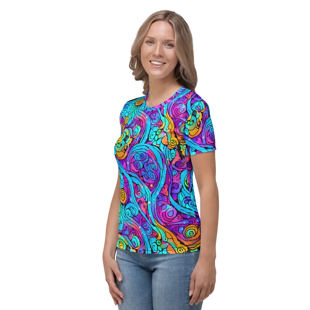 Colorstorm Spirals on Women's Crew Neck T-Shirt — Left