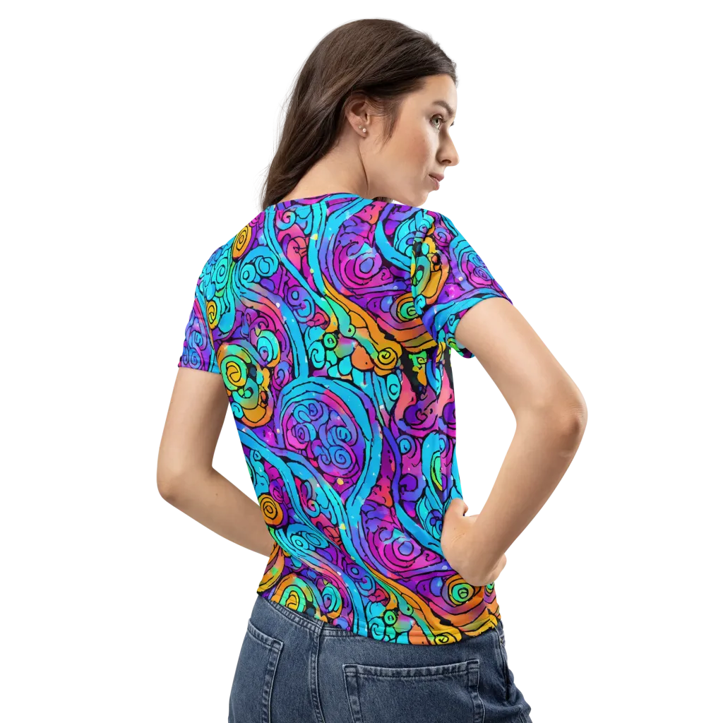 Colorstorm Spirals on Women's Crew Neck T-Shirt — Back
