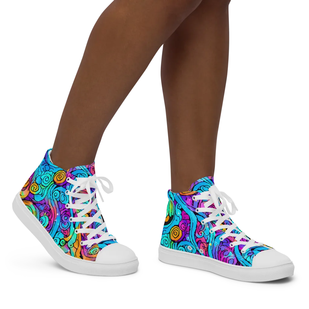Colorstorm Spirals on Women's High Top Canvas Shoes — Right