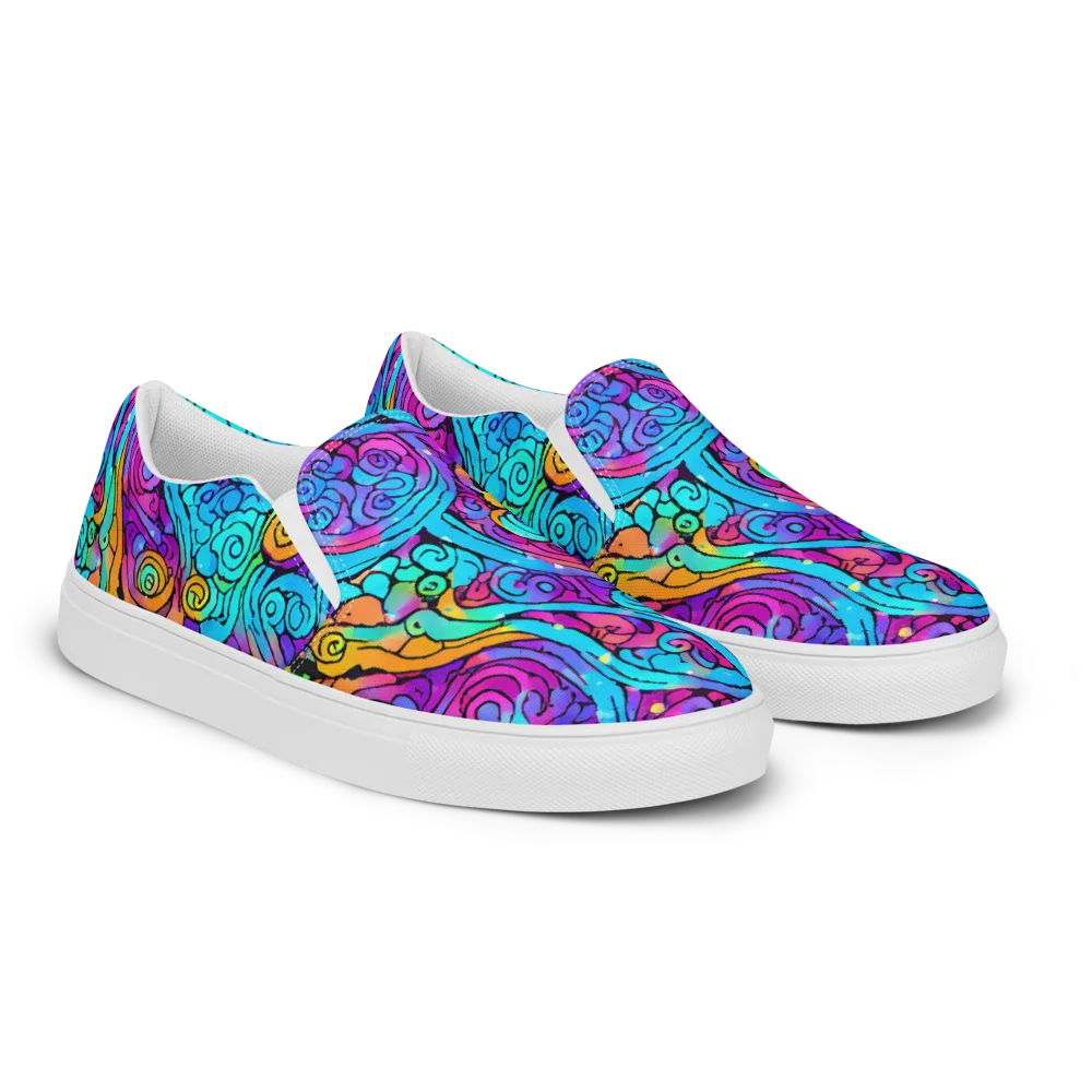 Colorstorm Spirals on Men's Slip-On Canvas Shoes — Right Front