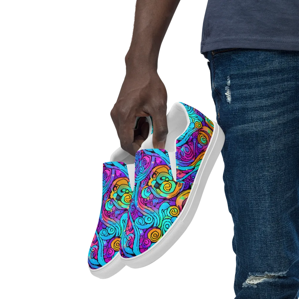 Colorstorm Spirals on Men's Slip-On Canvas Shoes — Left Front