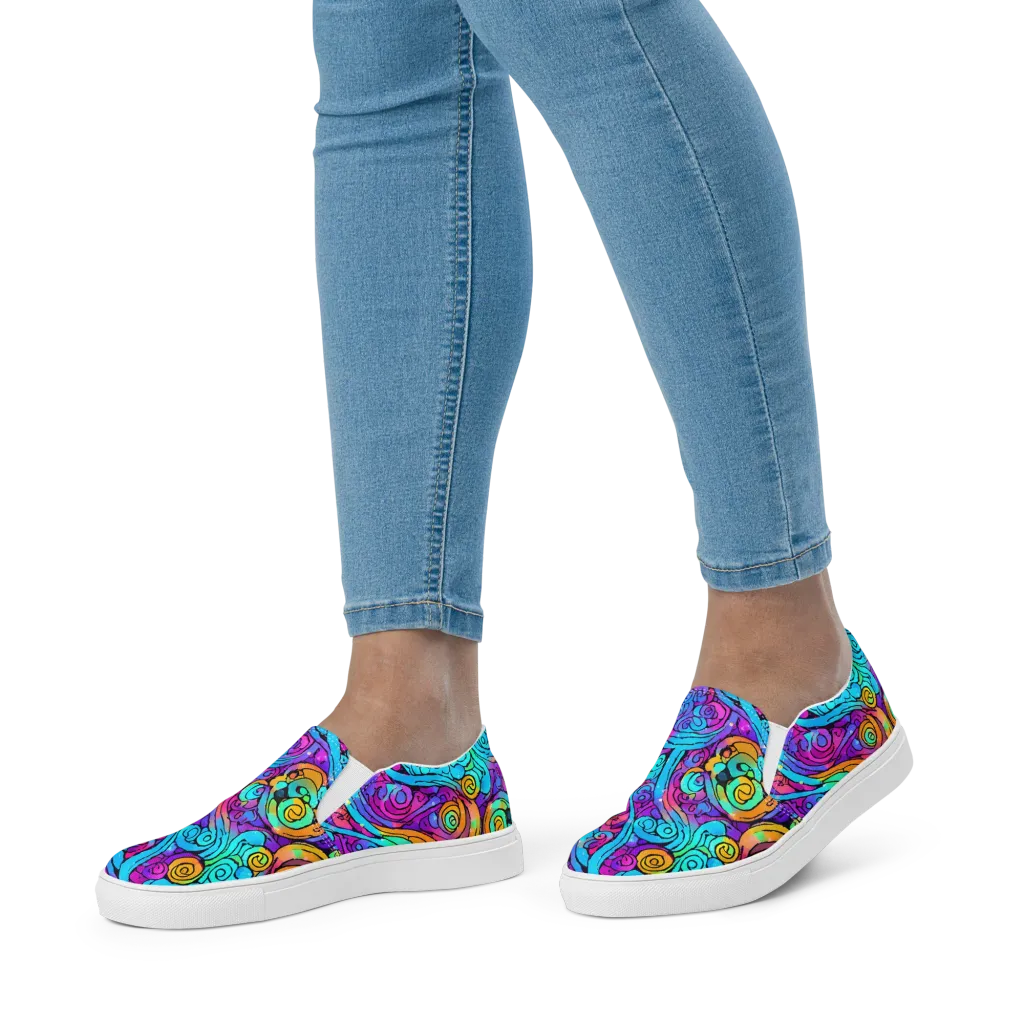 Colorstorm Spirals on Women's Slip-On Canvas Shoes — Front