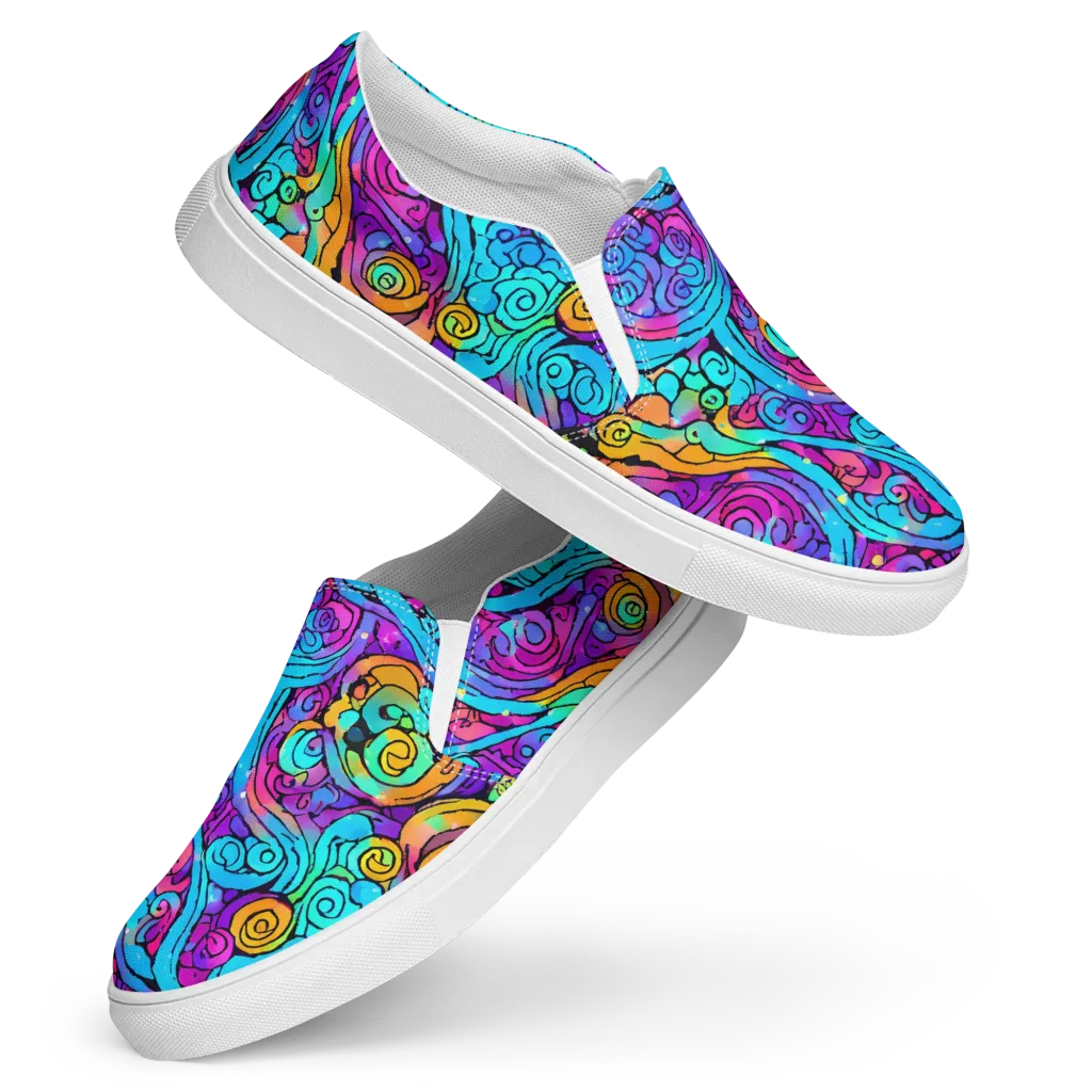 Colorstorm Spirals on Women's Slip-On Canvas Shoes — Front