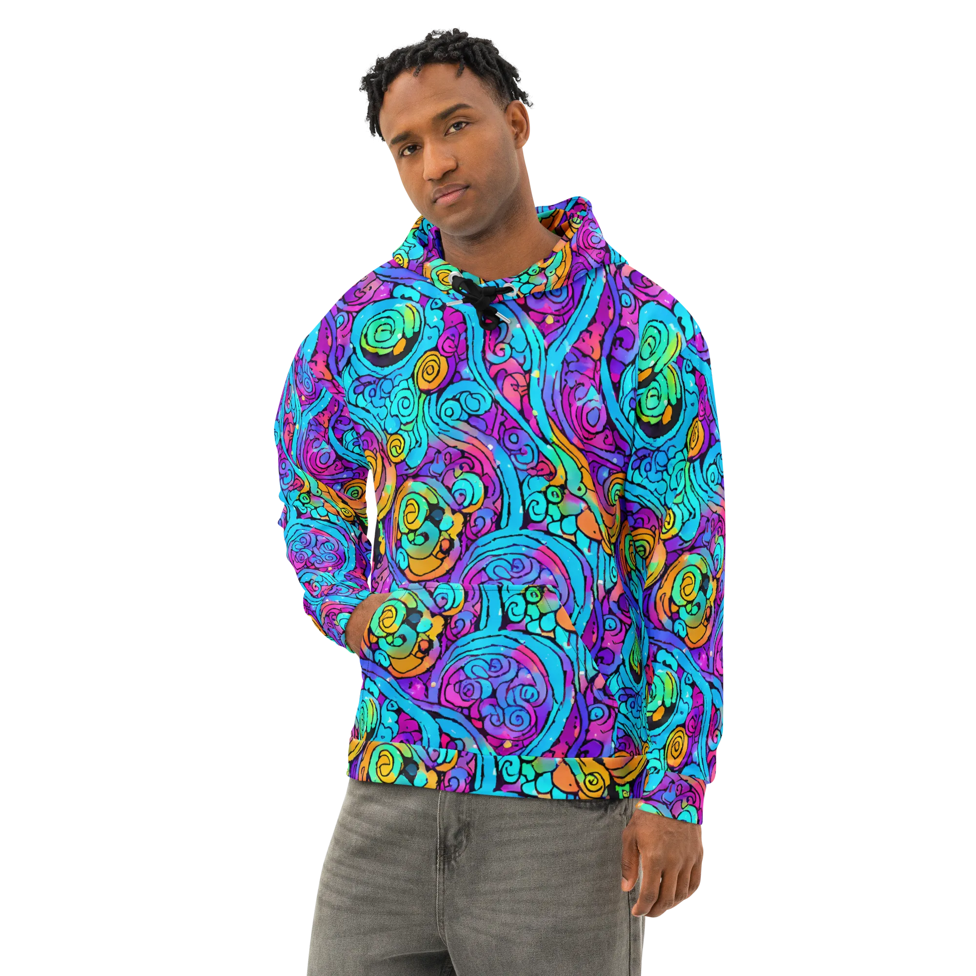 Colorstorm Spirals on Cotton Hoodie — Left Front