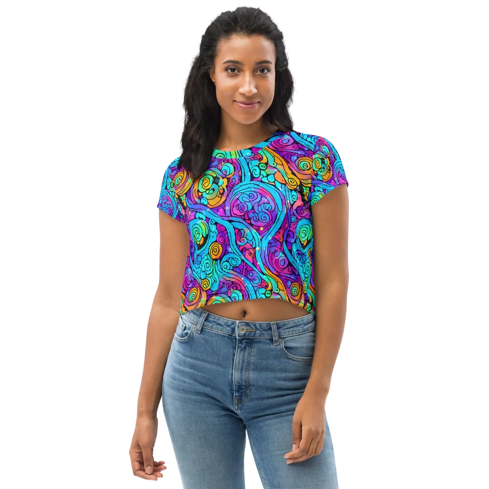 Colorstorm Spirals on Crop Tee — Front