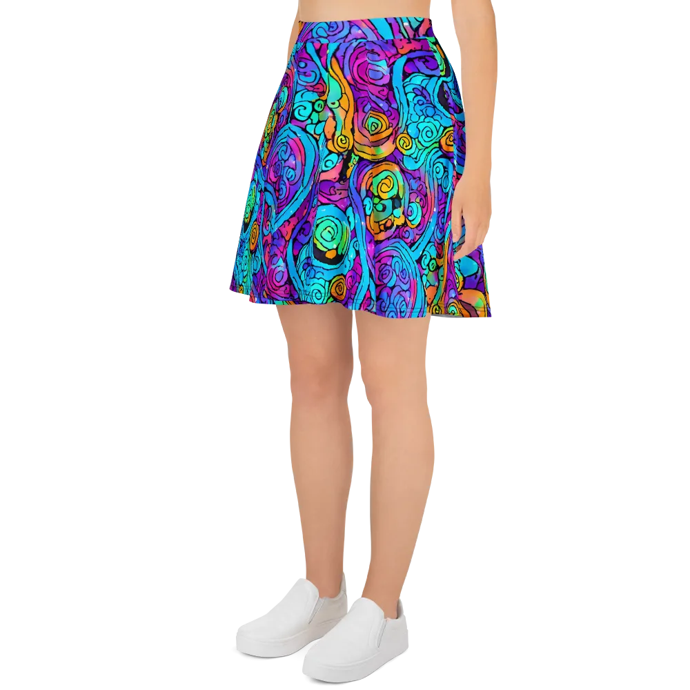 Colorstorm Spirals on Skater Skirt — Left