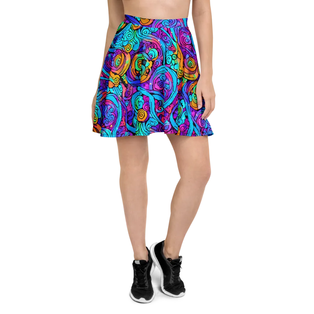 Colorstorm Spirals on Skater Skirt — Front