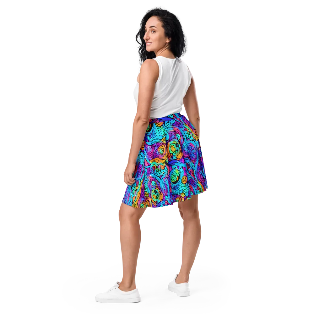 Colorstorm Spirals on Skater Skirt — Back