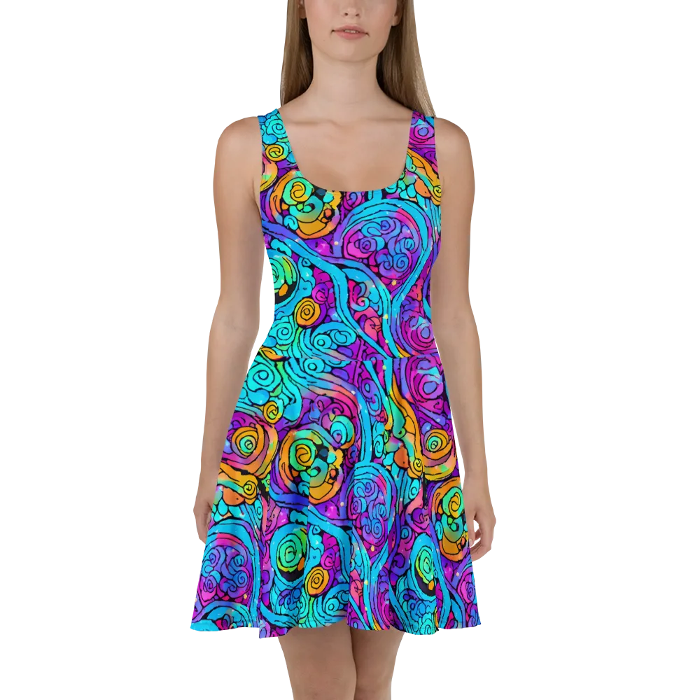 Colorstorm Spirals on Skater Dress — Front