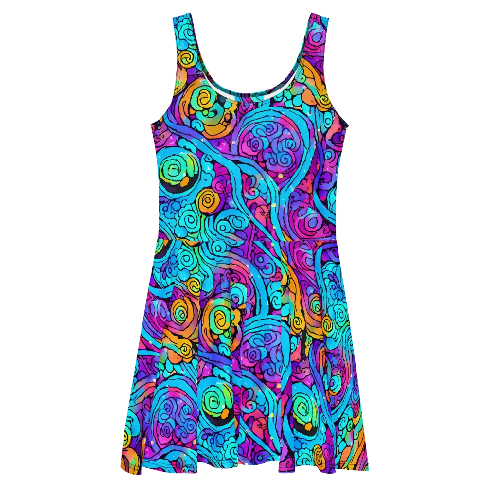 Colorstorm Spirals on Skater Dress — Front
