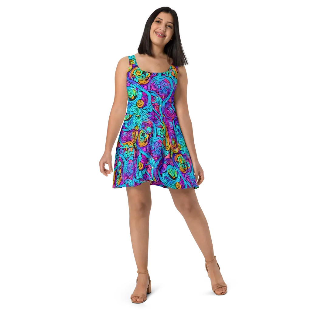 Colorstorm Spirals on Skater Dress — Front
