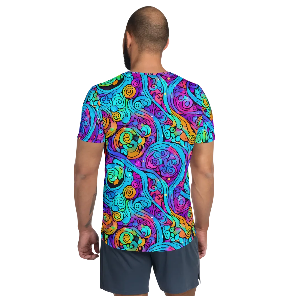 Colorstorm Spirals on Men's Athletic T-Shirt — Back