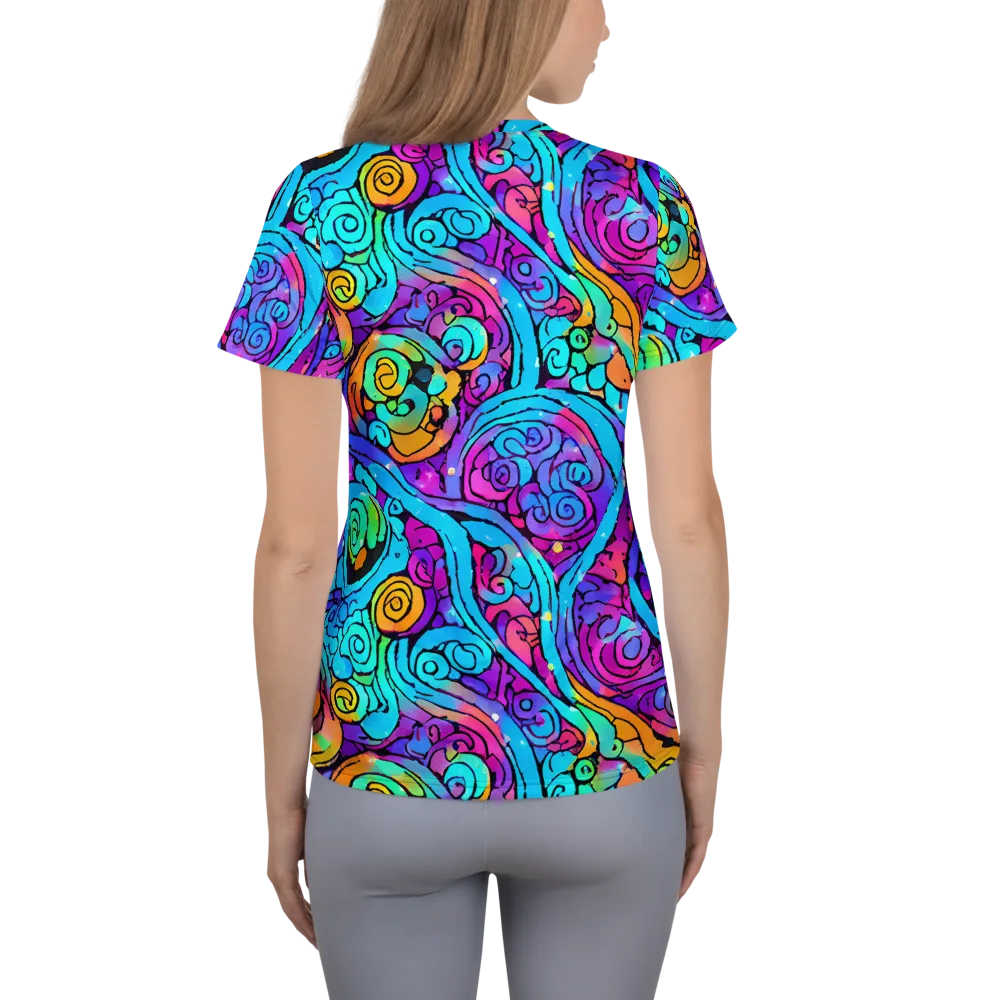 Colorstorm Spirals on Women's Athletic T-Shirt — Back