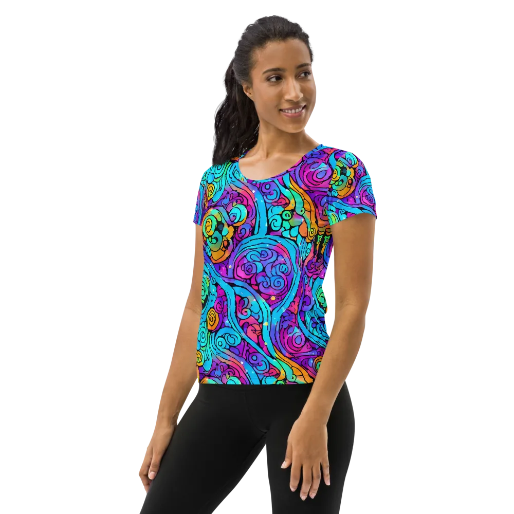 Colorstorm Spirals on Women's Athletic T-Shirt — Left