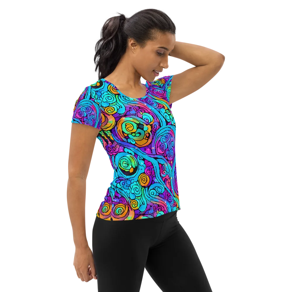 Colorstorm Spirals on Women's Athletic T-Shirt — Right