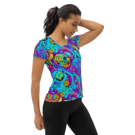 Colorstorm Spirals on a Women's Athletic T-Shirt
