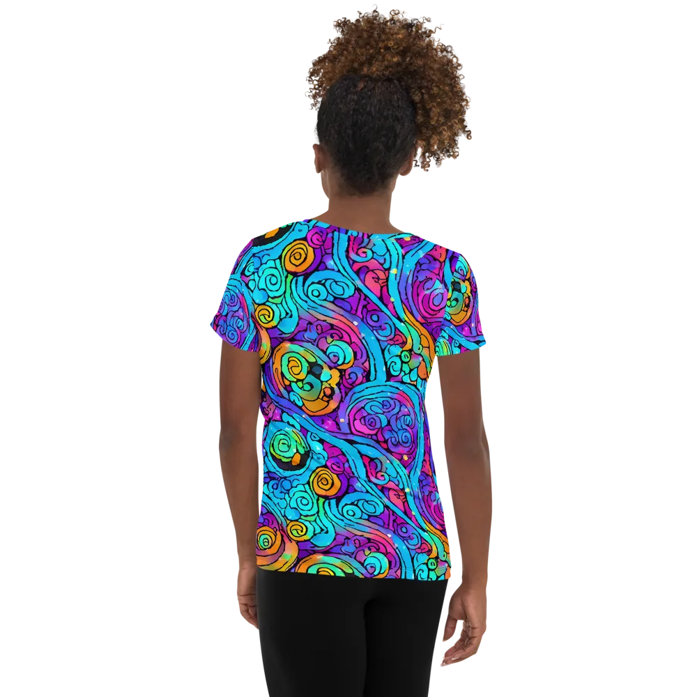 Colorstorm Spirals on Women's Athletic T-Shirt — Back