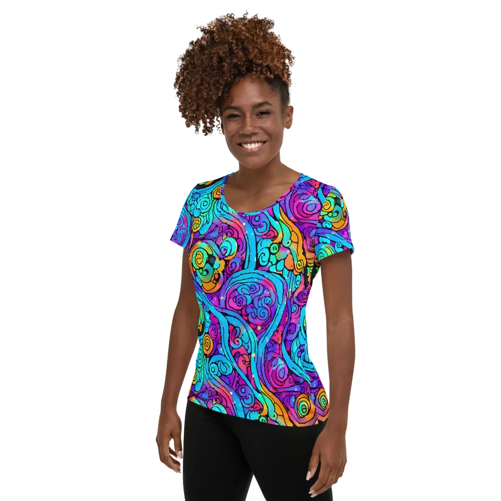Colorstorm Spirals on Women's Athletic T-Shirt — Left