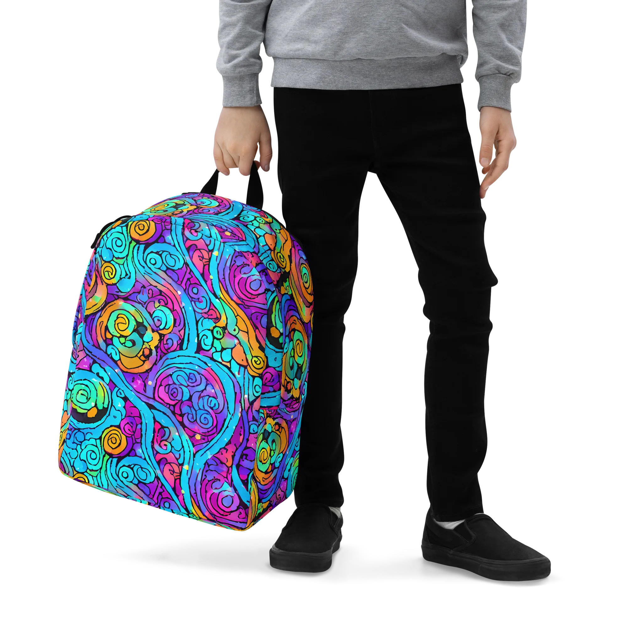 Colorstorm Spirals on Minimalist Backpack — Zoomed-in