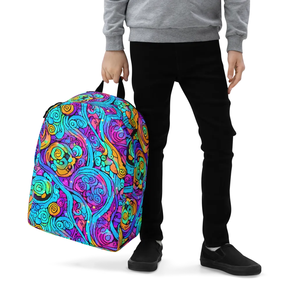 Colorstorm Spirals on Minimalist Backpack — Zoomed-in