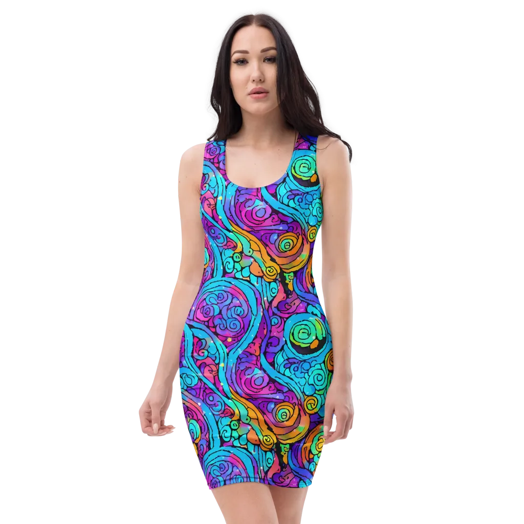 Colorstorm Spirals on Bodycon Dress — Front